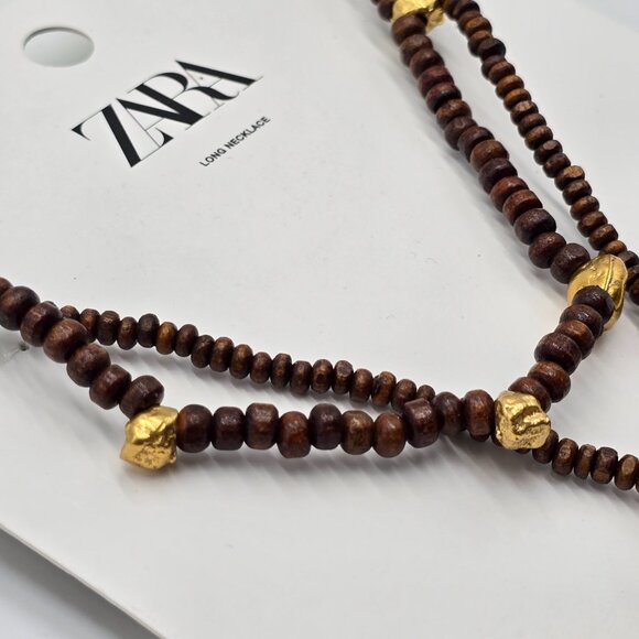 Zara - Wooden & Gold Beaded Necklaces - NWT - Picture 6 of 13